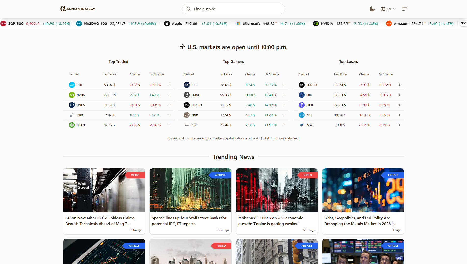 Alpha Strategy dashboard preview